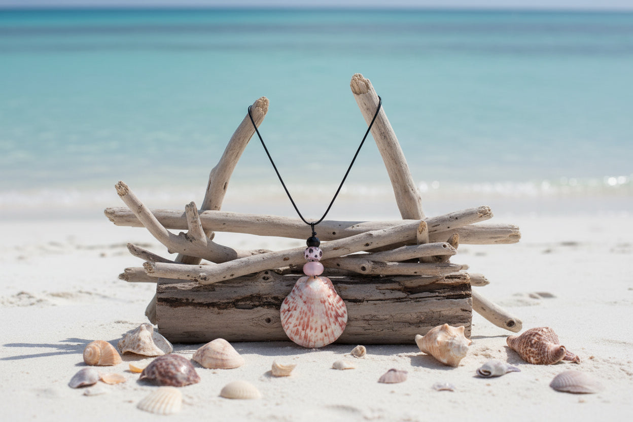 Blush Speckles Shell Necklace - Pink Spotted Scallop from Florida Gulf Shores