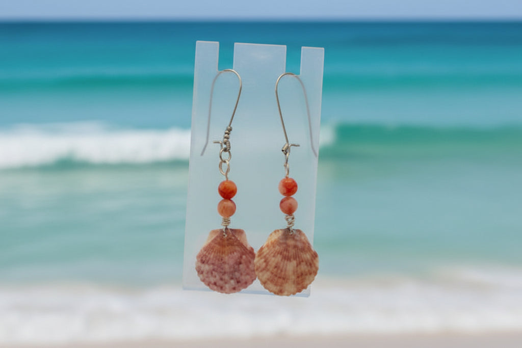 Coral Sunset - Pink Scallop Shell Earrings