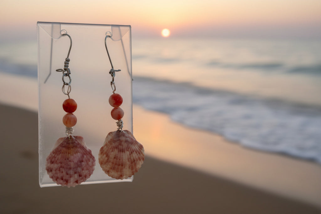 Coral Sunset - Pink Scallop Shell Earrings