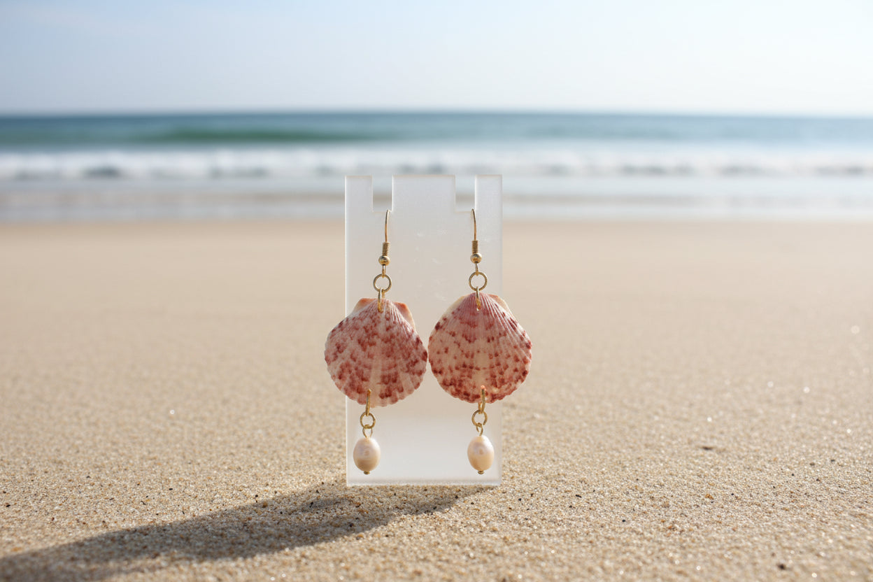 Blush Beauty - Pink Scallop Shell & Pearl Earrings
