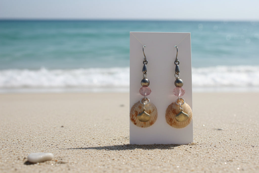 Cockle Shell Earrings with Pink Beads