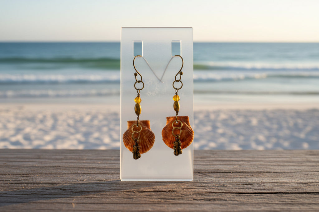Maroon Tides Dangle Earrings | Handcrafted Amber Bead Nautical Beach Jewelry | Coastal Mermaid Gift