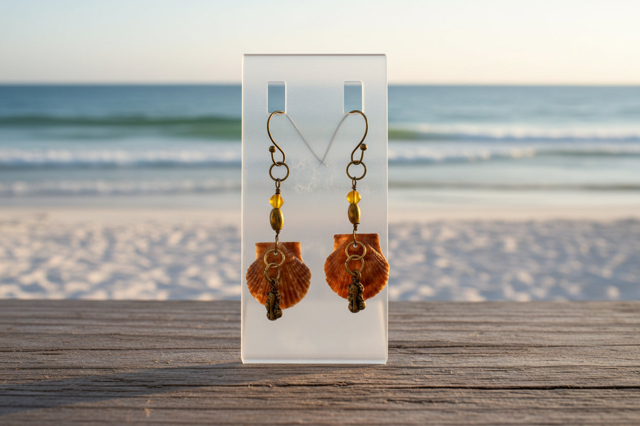 Maroon Tides Dangle Earrings | Handcrafted Amber Bead Nautical Beach Jewelry | Coastal Mermaid Gift