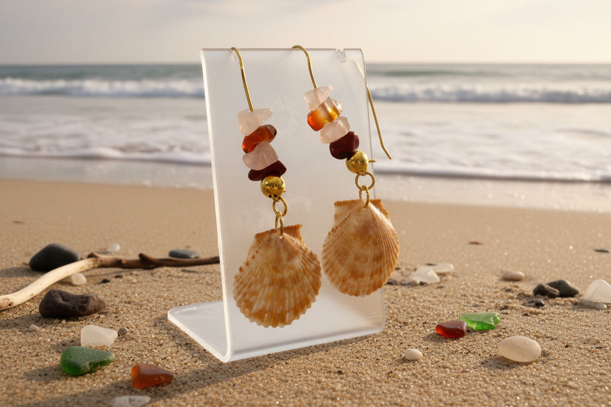 Seaside Stone & Scallop Earrings