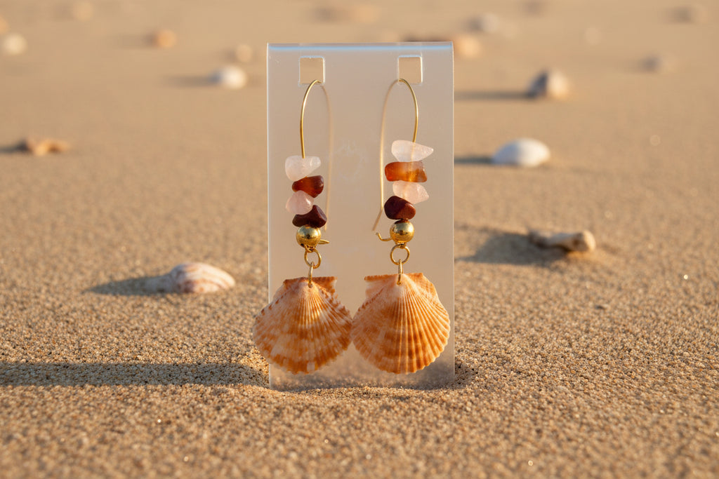 Seaside Stone & Scallop Earrings