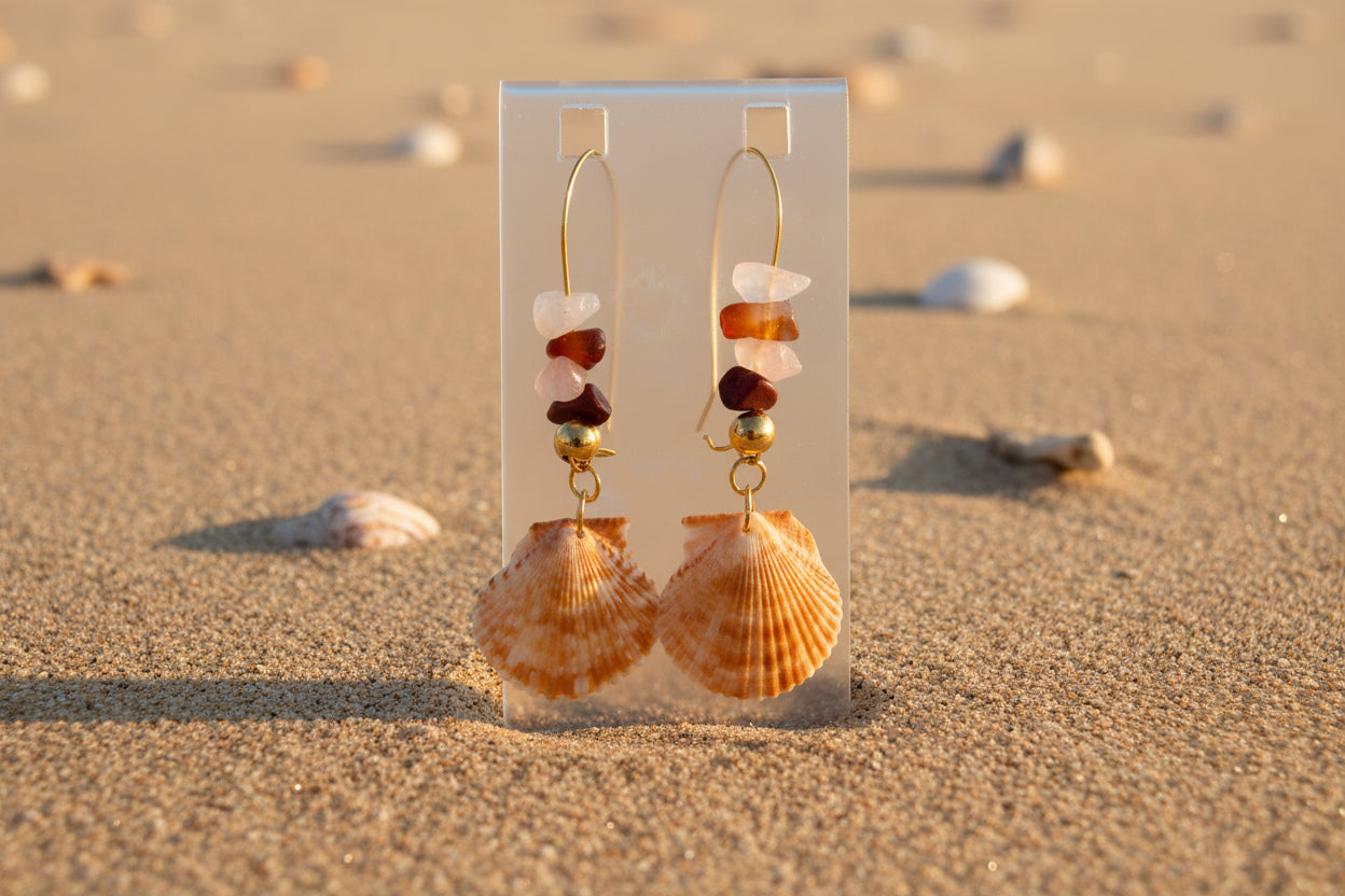 Seaside Stone & Scallop Earrings