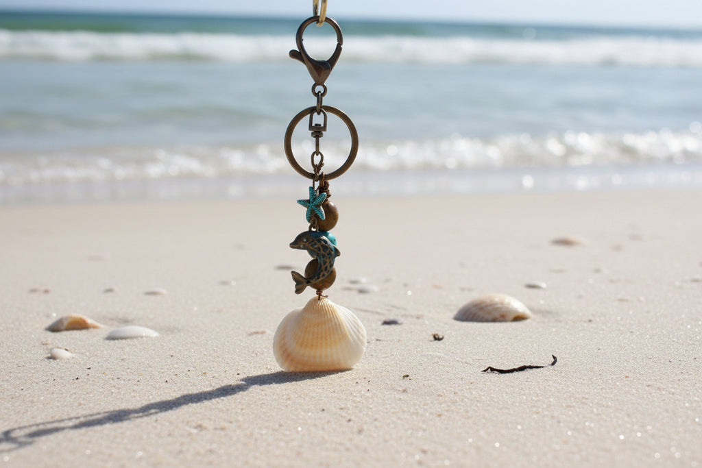 Starfish Ark Shell & Turquoise Bead Keychain