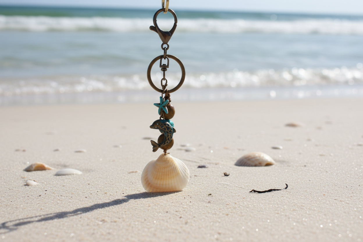 Starfish Ark Shell & Turquoise Bead Keychain