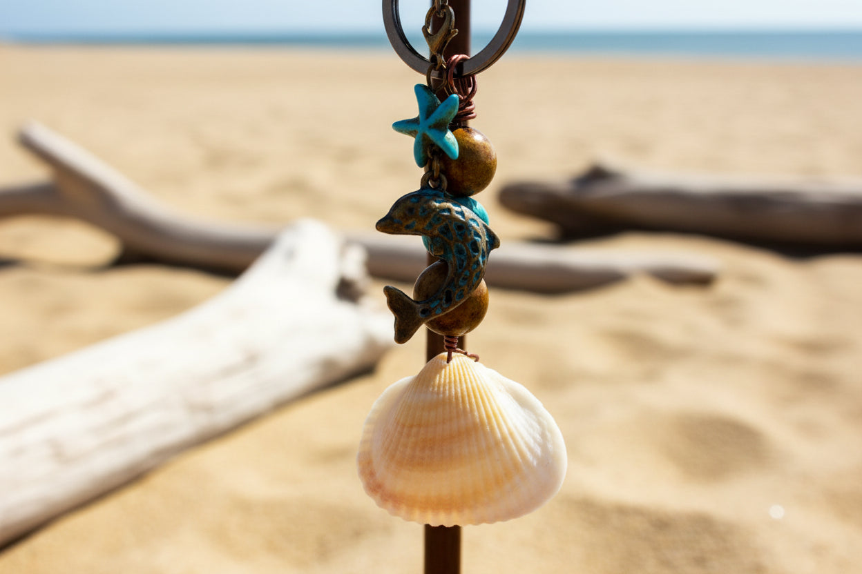 Starfish Ark Shell & Turquoise Bead Keychain