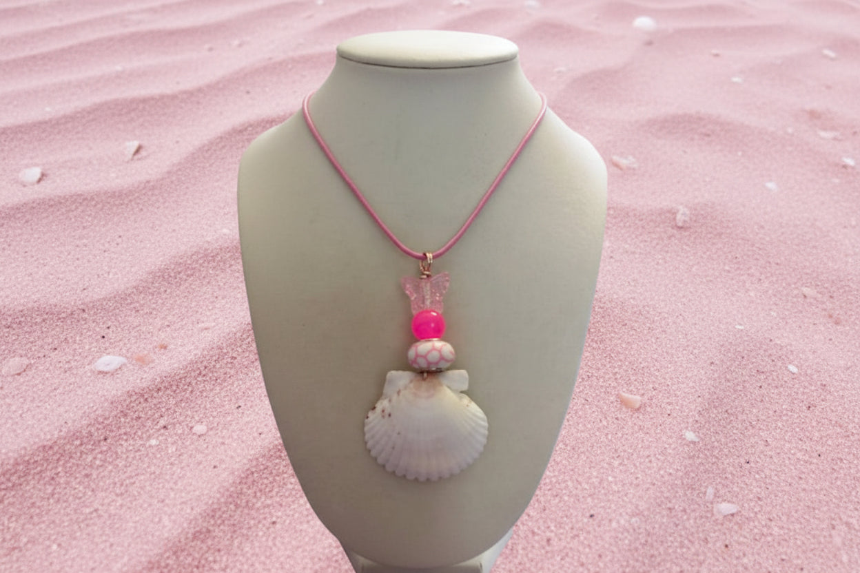 Pink Bliss - White Scallop Shell & Pink Bead Necklace