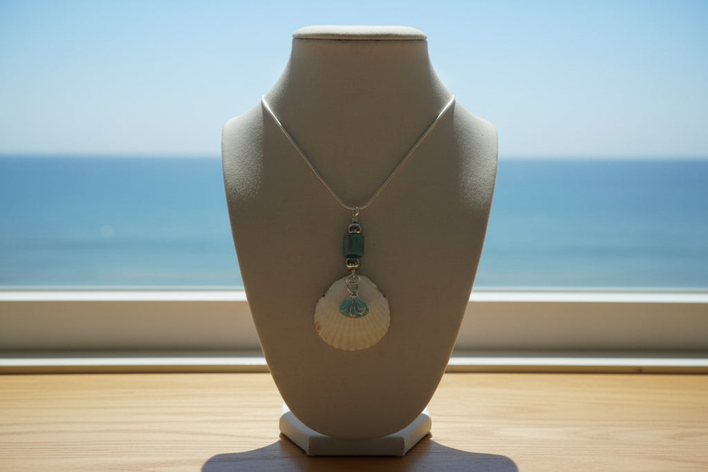 Sea Glass Buttercup Shell Necklace - 925 silver chain