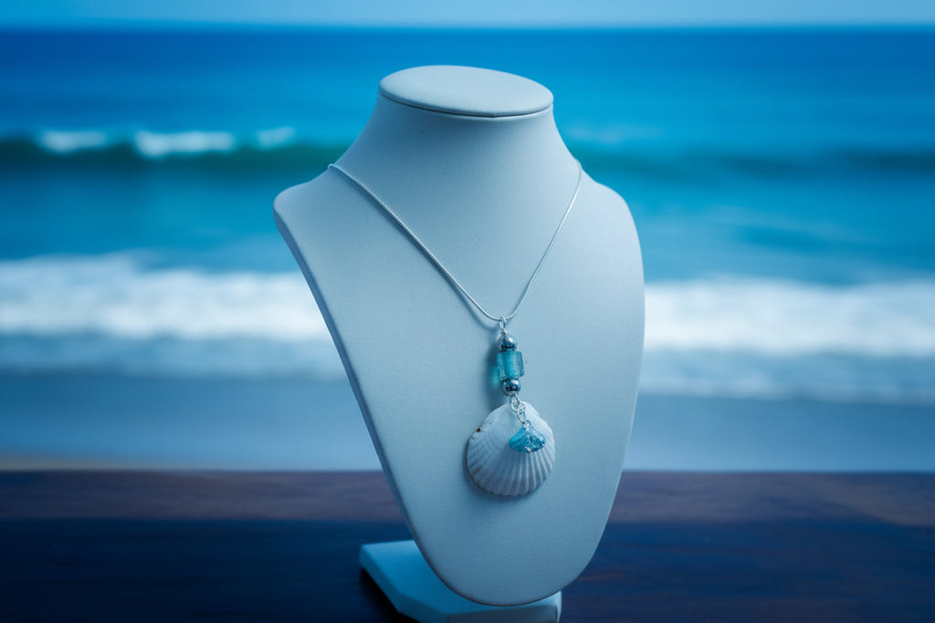 Sea Glass Buttercup Shell Necklace - 925 silver chain
