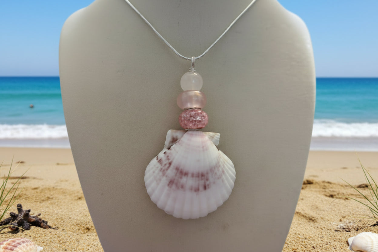 Pink Pastel Shore Shell Necklace - 925 silver chain