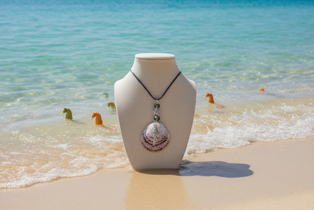 Ocean Duo - Scallop Shell, Starfish & Seahorse Necklace