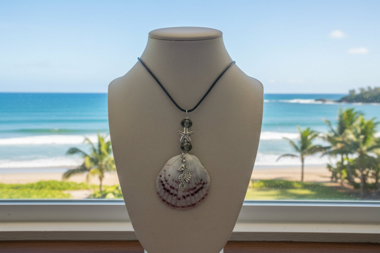Ocean Duo - Scallop Shell, Starfish & Seahorse Necklace