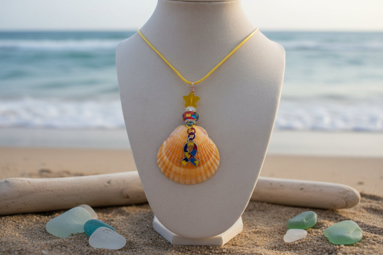 Spectrum of Hope - Scallop Shell & Autism Awareness Necklace
