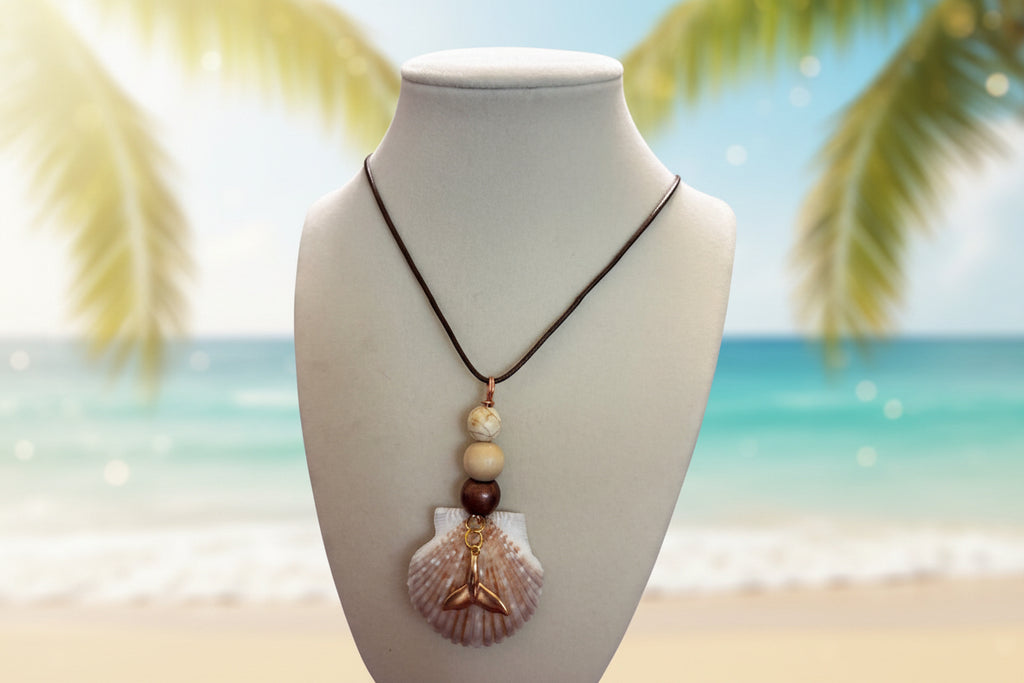 Elegant Scallop Shell Bronze Mermaid Tail Necklace