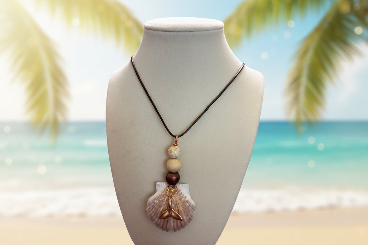 Elegant Scallop Shell Bronze Mermaid Tail Necklace