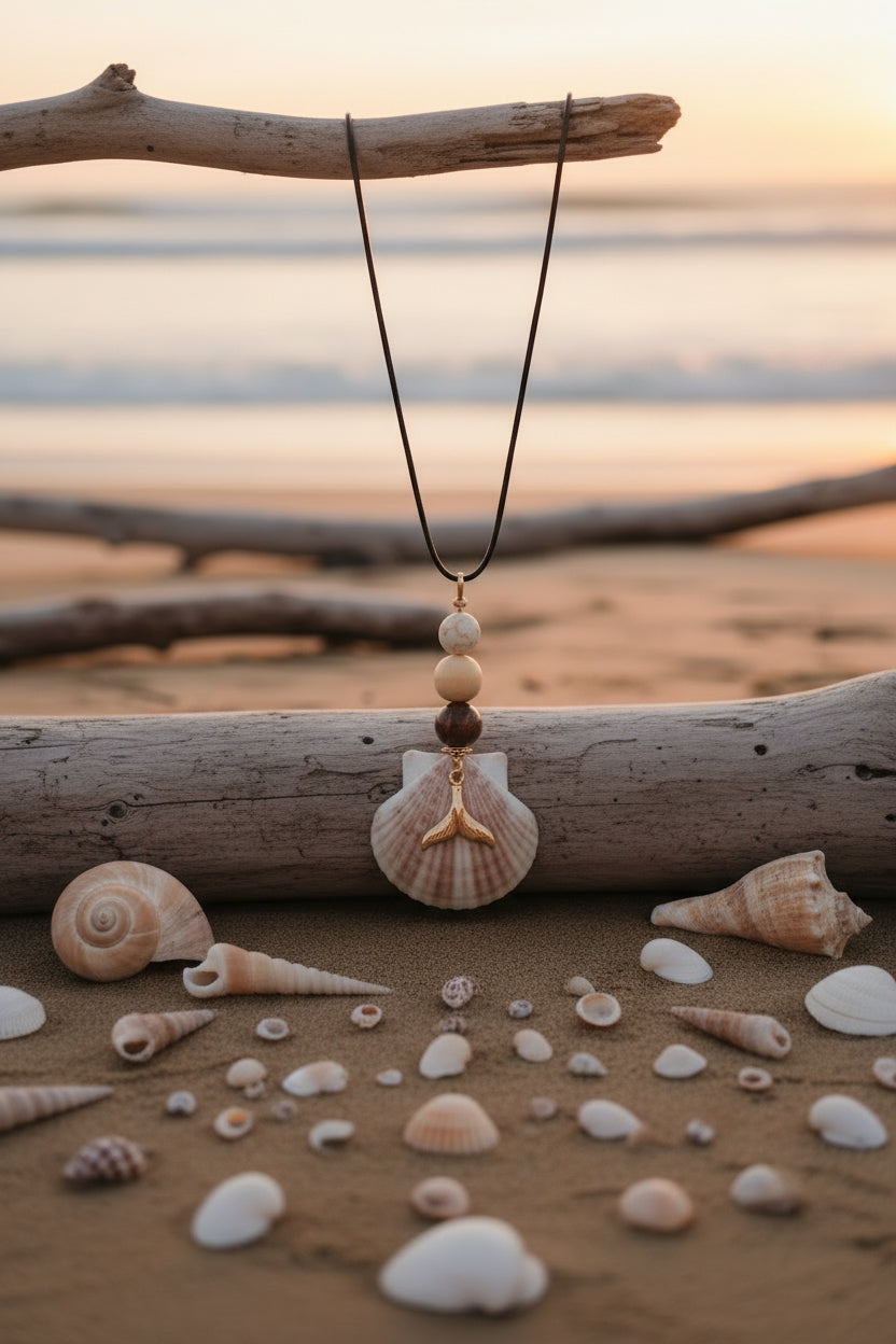 Elegant Scallop Shell Bronze Mermaid Tail Necklace