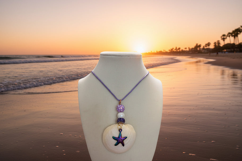Starfish Wishes - Buttercup Shell & Purple Bead Necklace