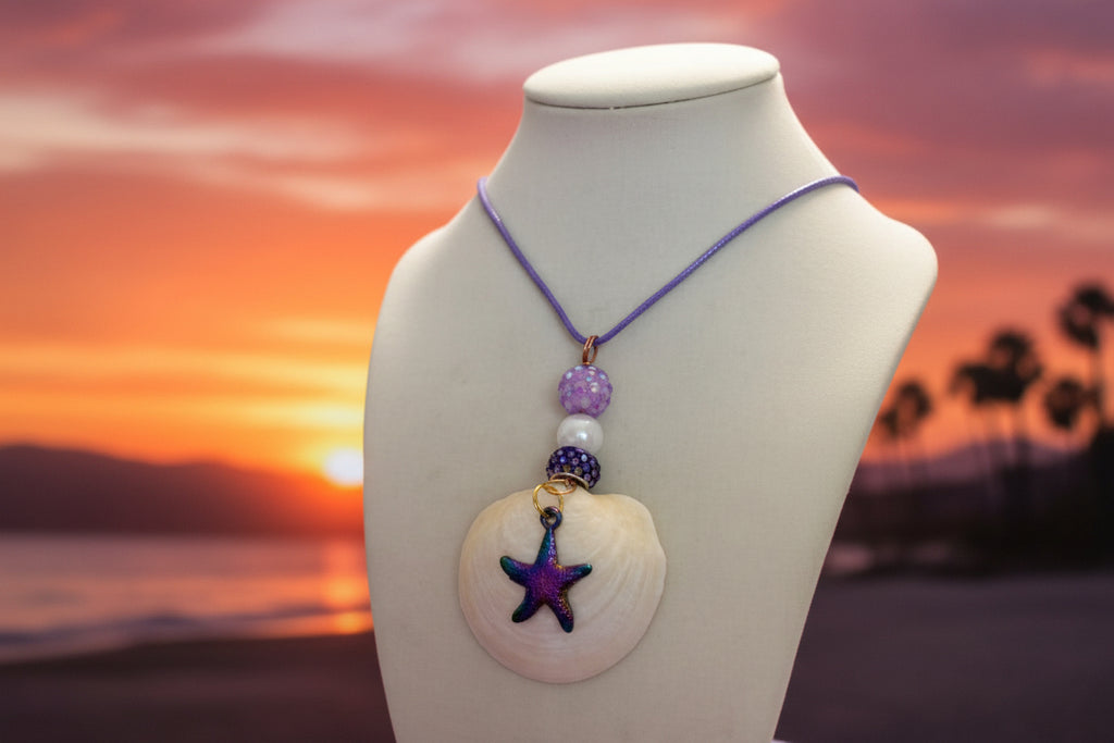 Starfish Wishes - Buttercup Shell & Purple Bead Necklace