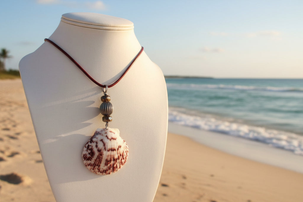 Rustic Beauty - Calico Scallop Shell & Bronze Bead Necklace
