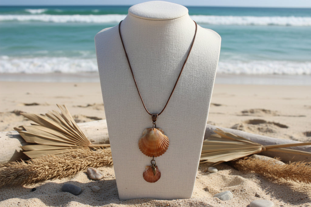 Boho Double Scallop Shell Copper Wire Earring and Necklace Jewelry Set