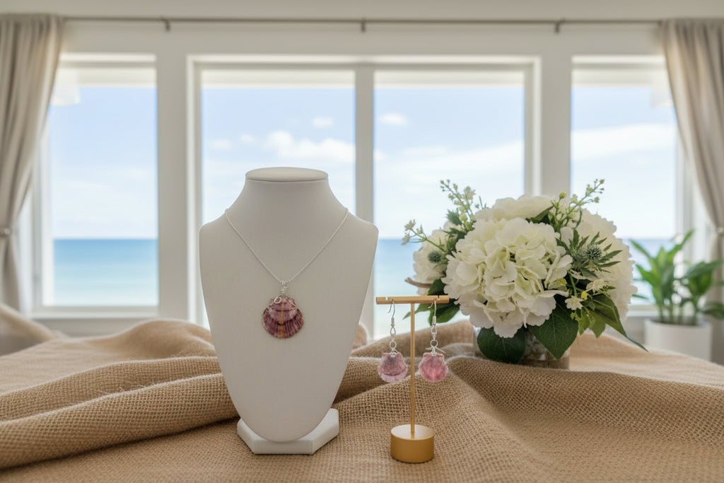 Sultry Scallop Shell Wire Wrapped Jewelry Set