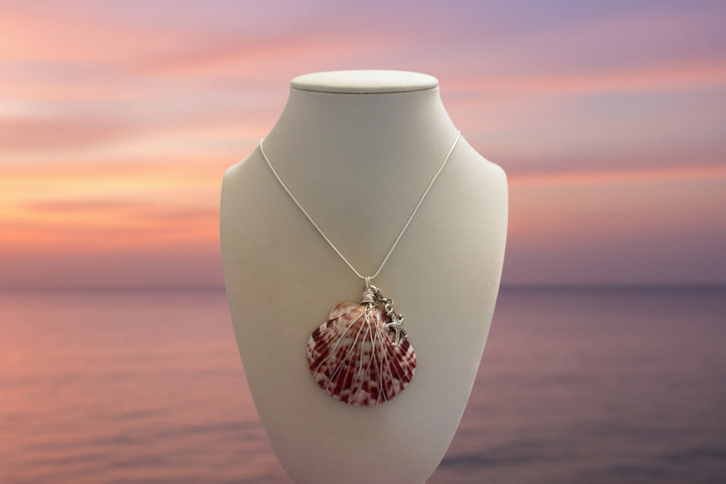 Dazzling Purple Calaco Necklace and Earring Scallop Shell Silver Chain Necklace Set