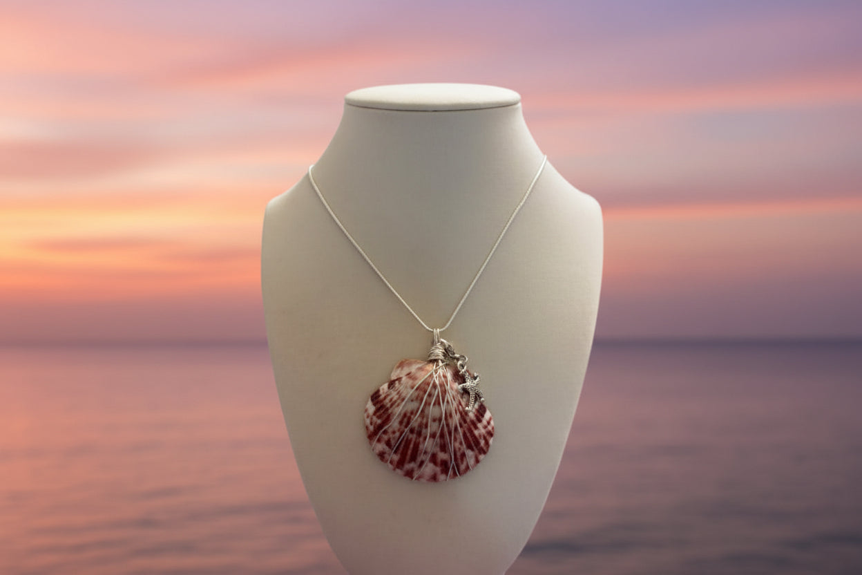 Dazzling Purple Calaco Necklace and Earring Scallop Shell Silver Chain Necklace Set