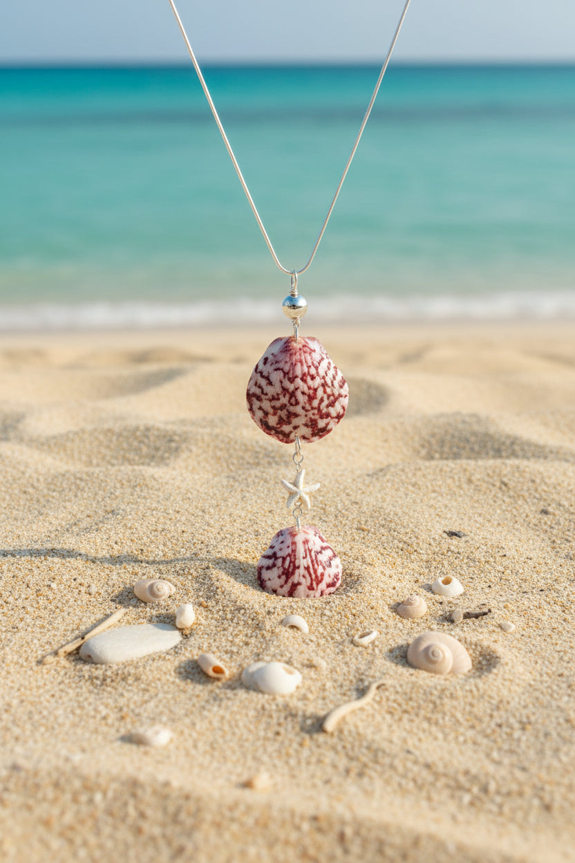 Rose Calico Double Shell Necklace - 925 Silver Chain