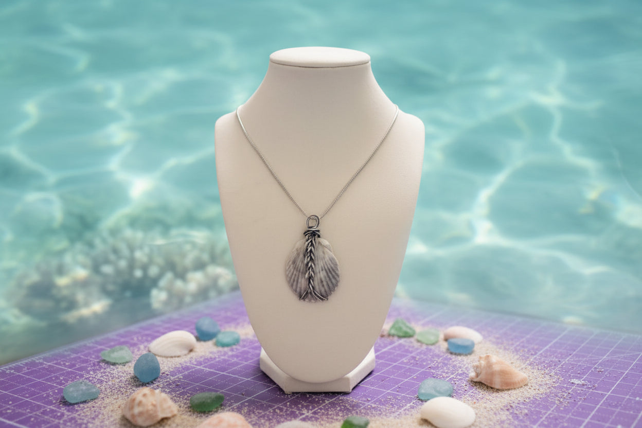Botanical Braid Scallop Shell Necklace – Handmade Beach Jewelry