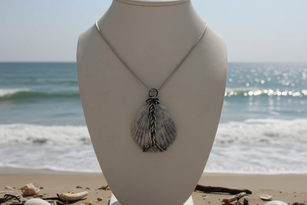 Botanical Braid Scallop Shell Necklace – Handmade Beach Jewelry