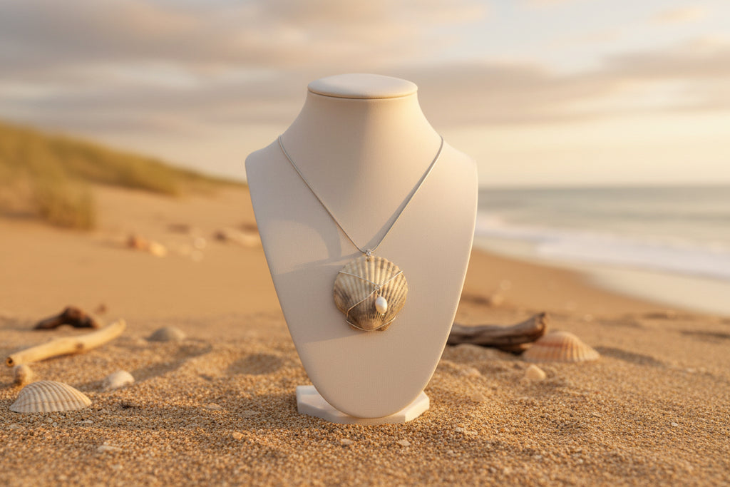 Silver Embrace Pearl Shell Necklace – Handmade Beach Jewelry