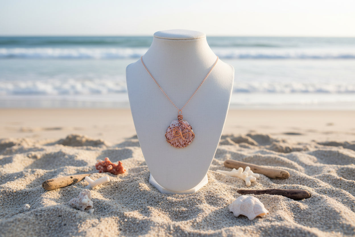 Artisan Copper Swirl Shell Pendant – Handmade Beach Jewelry