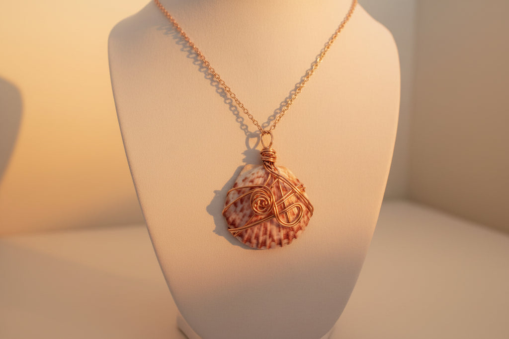 Artisan Copper Swirl Shell Pendant – Handmade Beach Jewelry