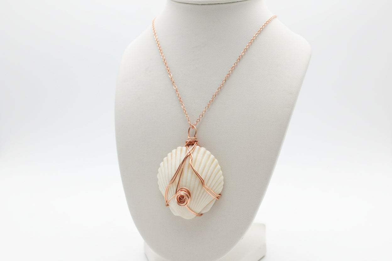 Copper Spiral Scallop Shell Necklace – Handmade Coastal Beach Jewelry