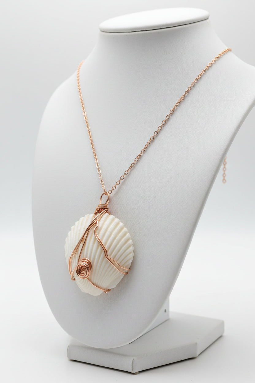 Copper Spiral Scallop Shell Necklace – Handmade Coastal Beach Jewelry