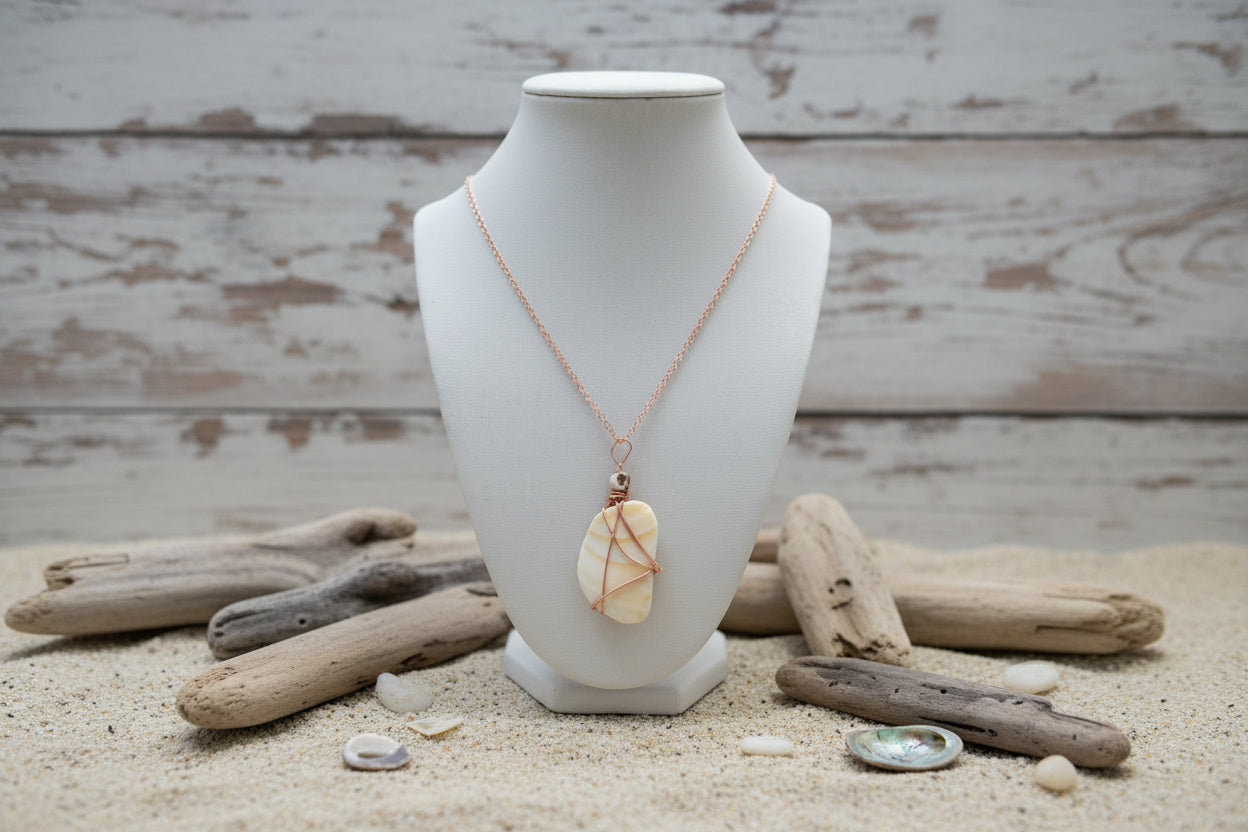 Copper Embrace Smooth Shell Necklace – Handmade Coastal Beach Jewelry