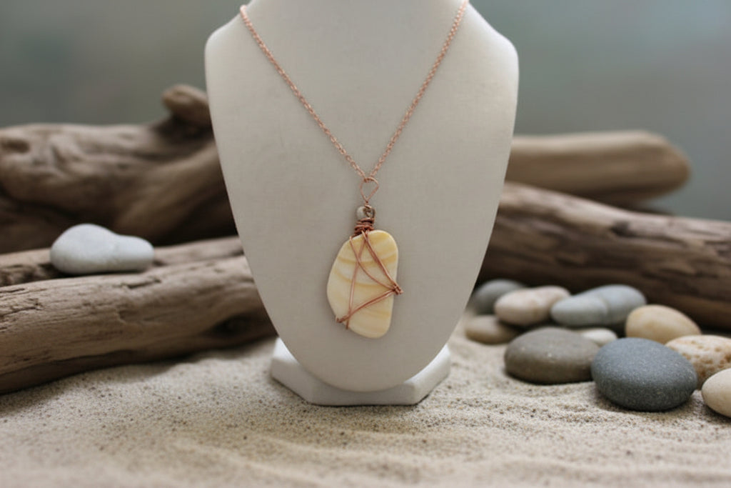 Copper Embrace Smooth Shell Necklace – Handmade Coastal Beach Jewelry