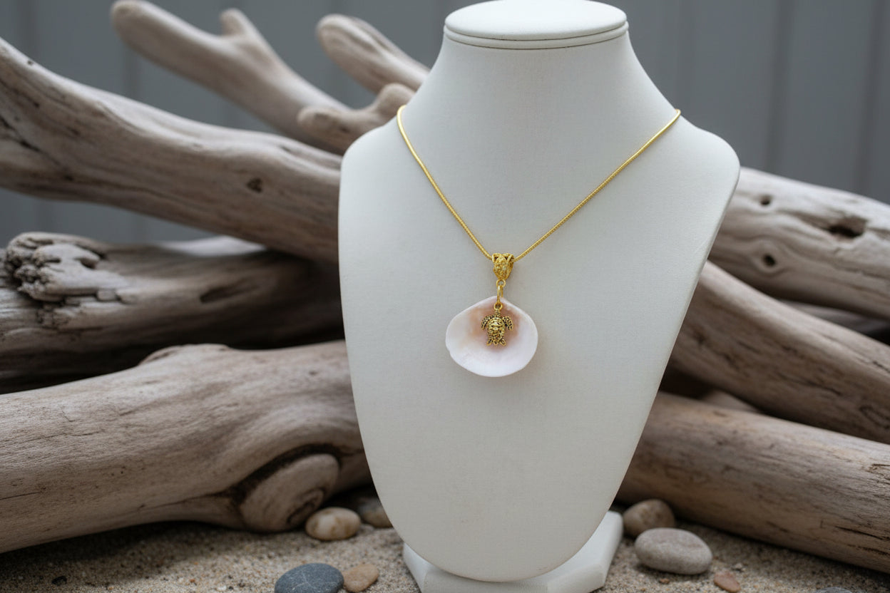 Golden Turtle Shell Necklace– Handmade Coastal Beach Jewelry