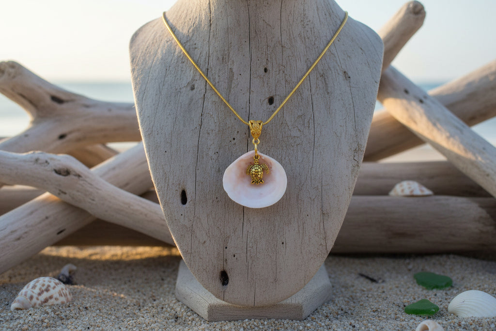 Golden Turtle Shell Necklace– Handmade Coastal Beach Jewelry