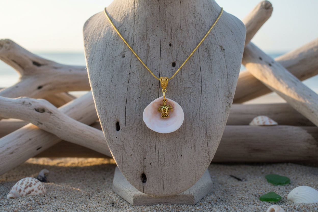 Golden Turtle Shell Necklace– Handmade Coastal Beach Jewelry