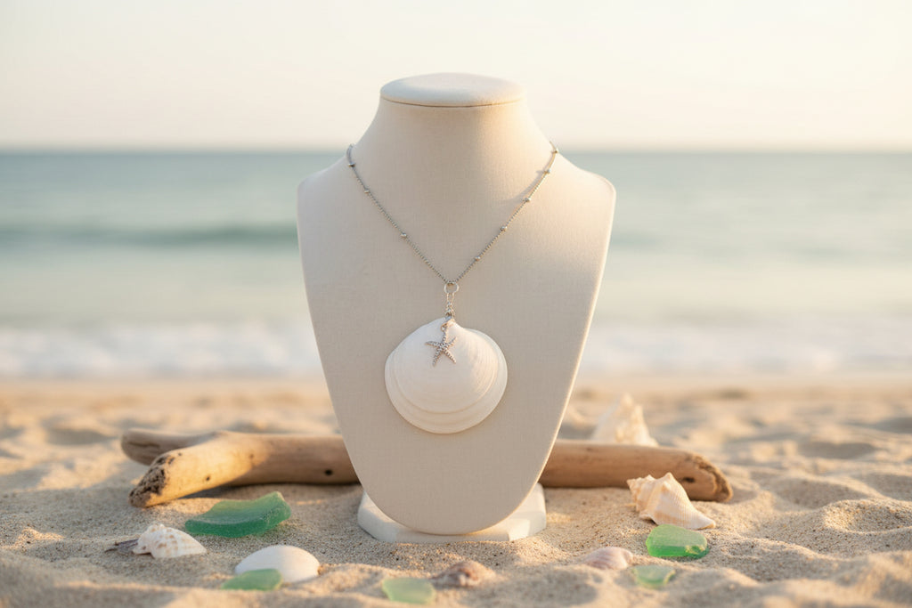 White Sand Starfish Shell Pendant – Handmade Coastal Beach Jewelry