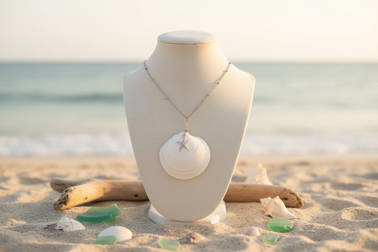White Sand Starfish Shell Pendant – Handmade Coastal Beach Jewelry