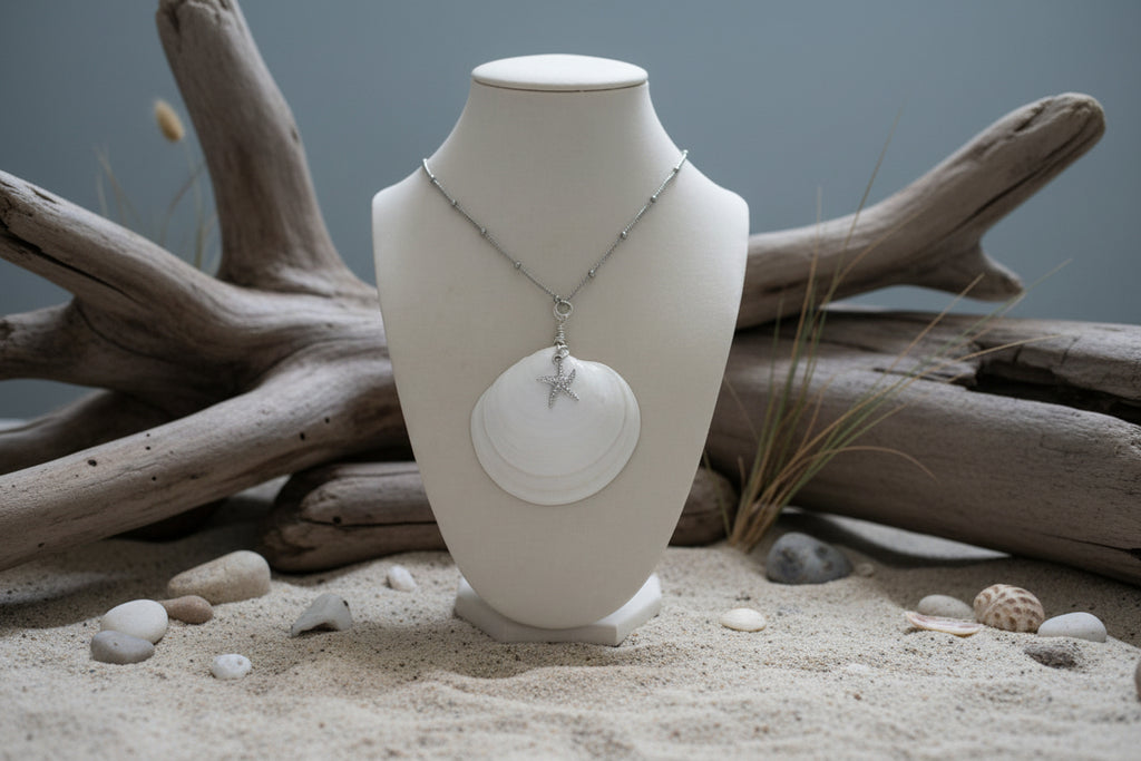 White Sand Starfish Shell Pendant – Handmade Coastal Beach Jewelry