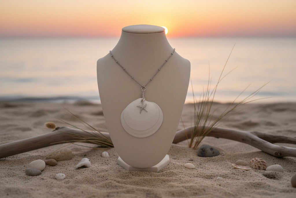 White Sand Starfish Shell Pendant – Handmade Coastal Beach Jewelry
