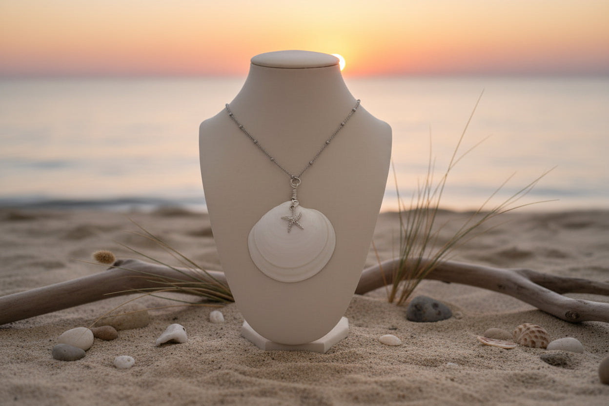 White Sand Starfish Shell Pendant – Handmade Coastal Beach Jewelry