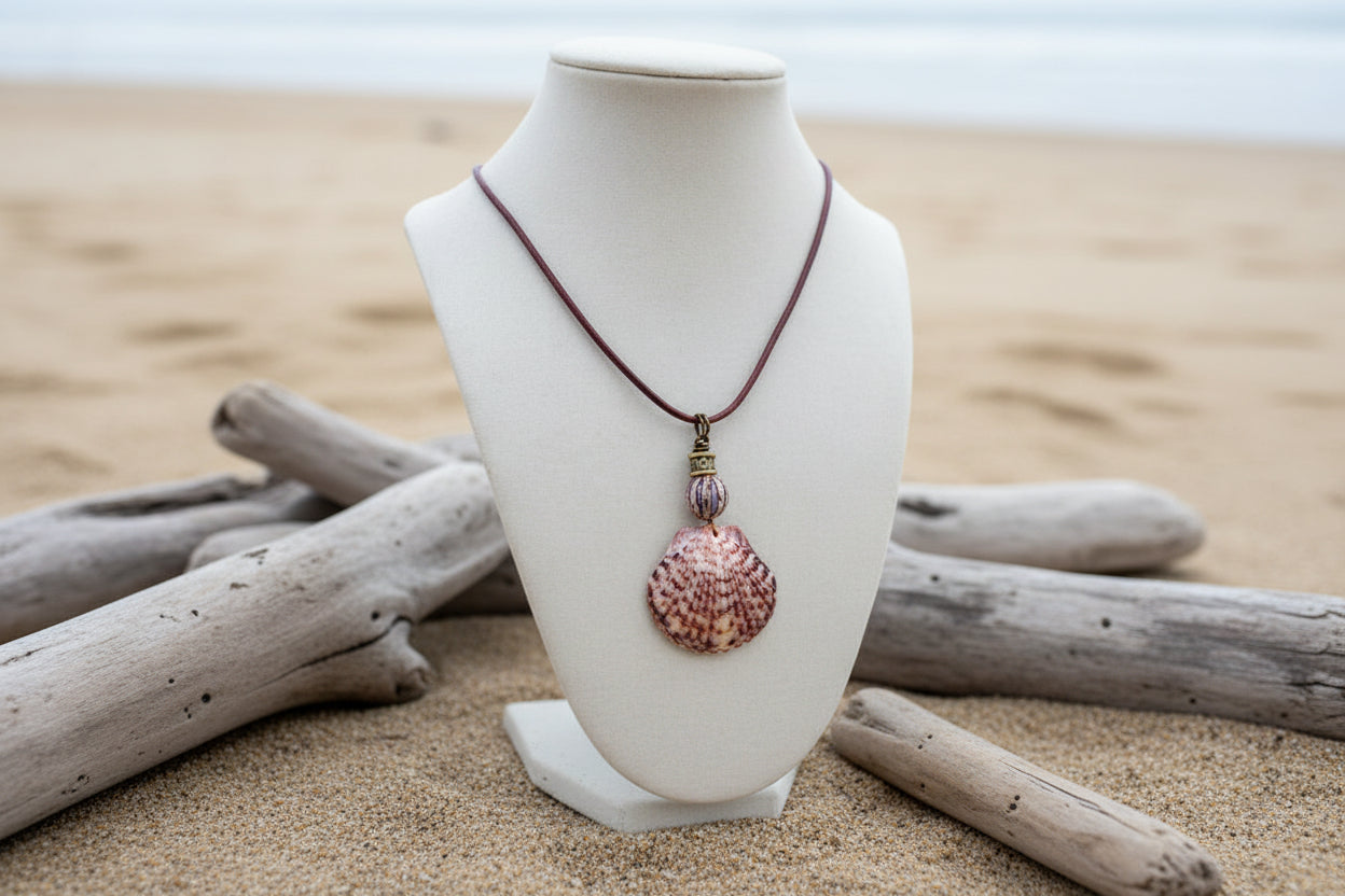 Beach Treasure Scallop Shell Necklace – Handmade Coastal Beach Jewelry