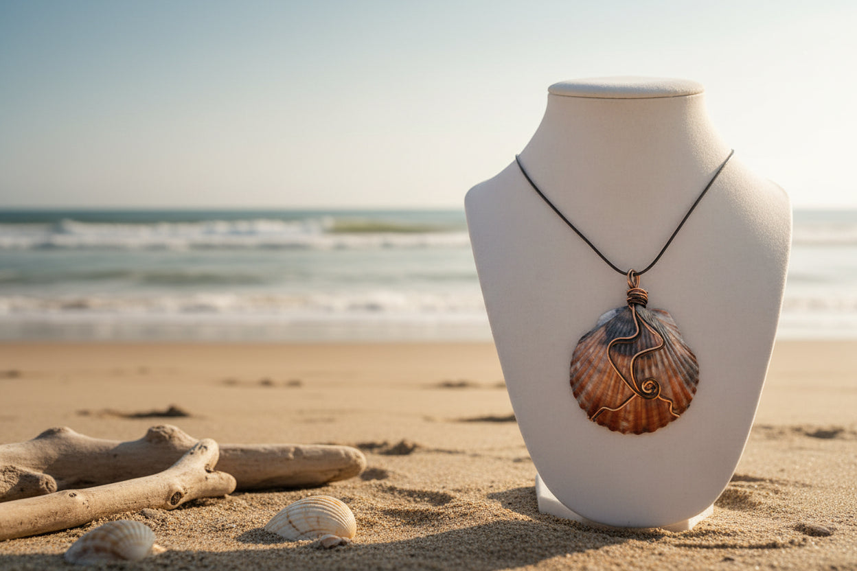 Bronze Beauty Scallop Shell Copper Wire Heart Necklace